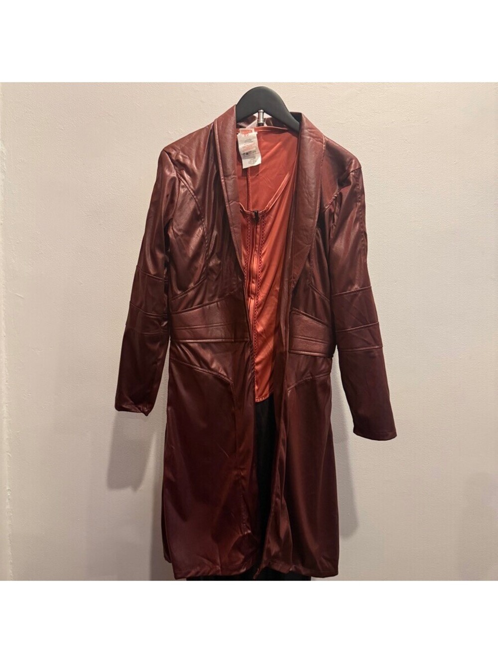 Cosplay.fm Scarlet Witch Costume Long Faux Leather Red Trench Coat/Wig Bundle Lg